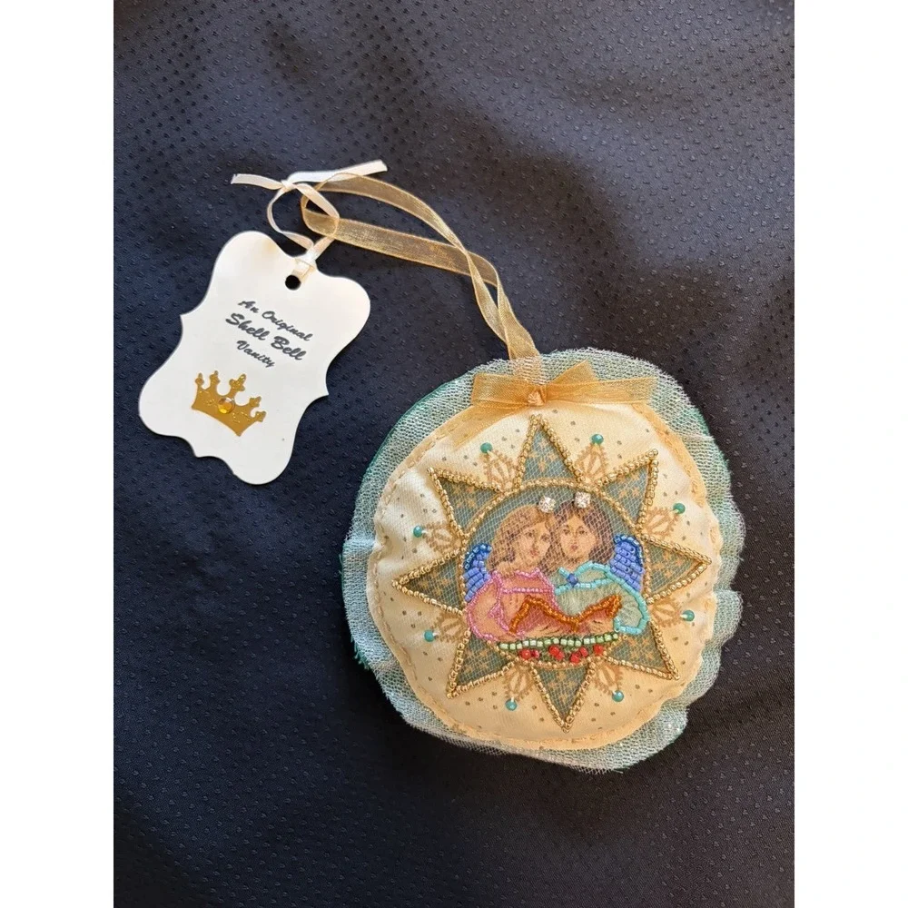 Shell Bell Hand Beaded Angel Christmas Ornament~Renaissance Stuffed Fabric NWT